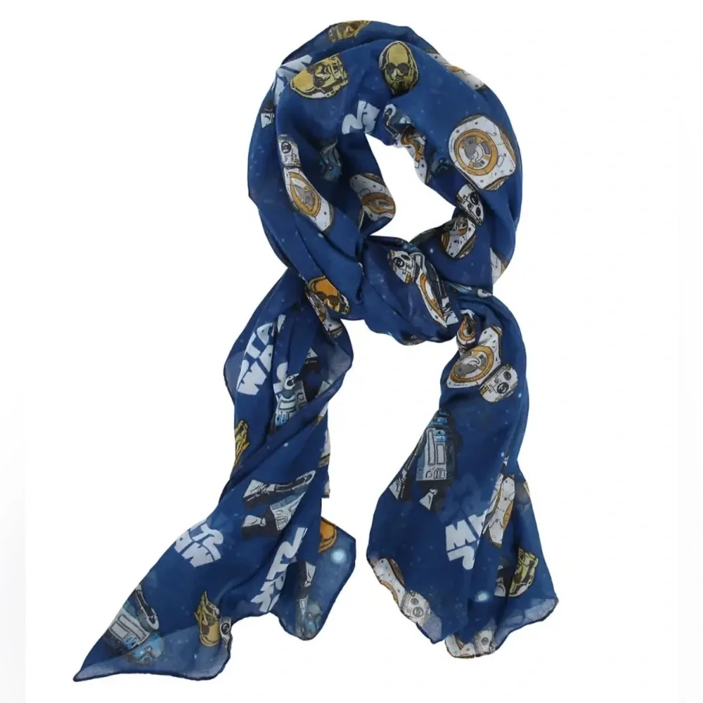 NWT Loungefly Star Wars Droids Blue Viscose Oblong Blanket Scarf